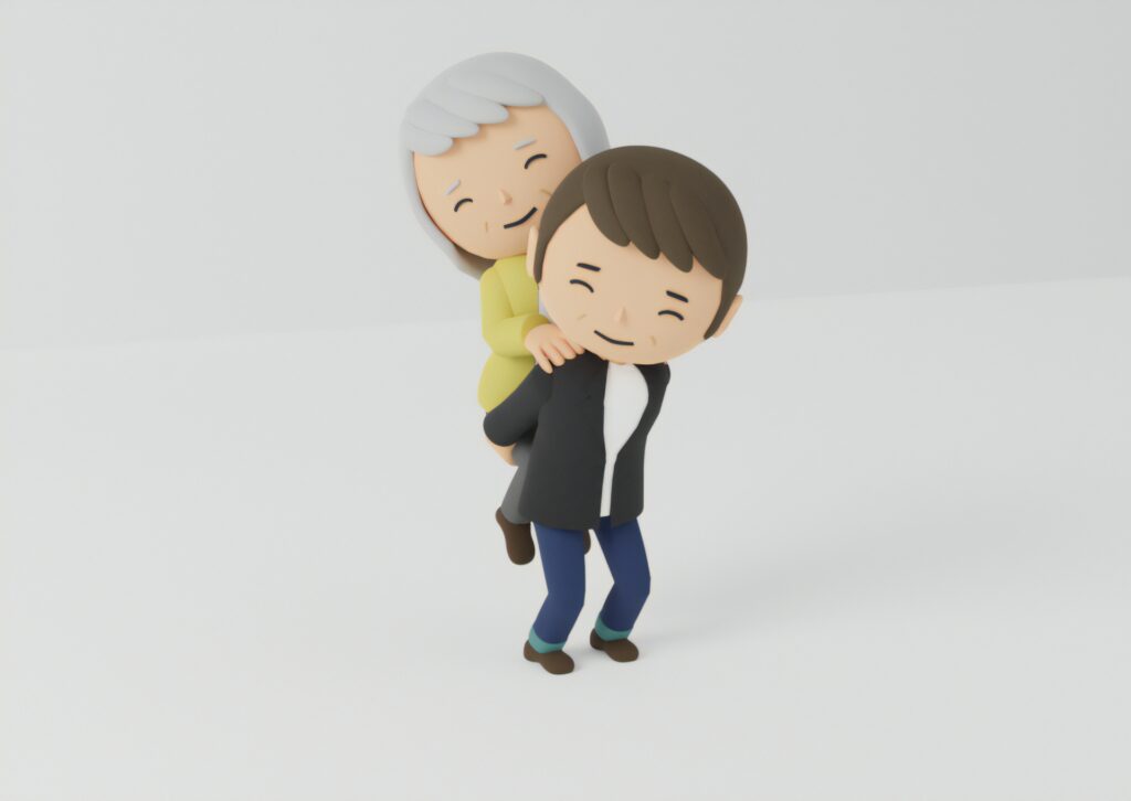 高齢者をおんぶする子どもの図
